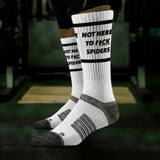Crew Socks - White - Not Here To F#ck Spiders
